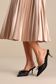 Cheralynn Black Mesh Bow Pointed-Toe Mule Pumps 1