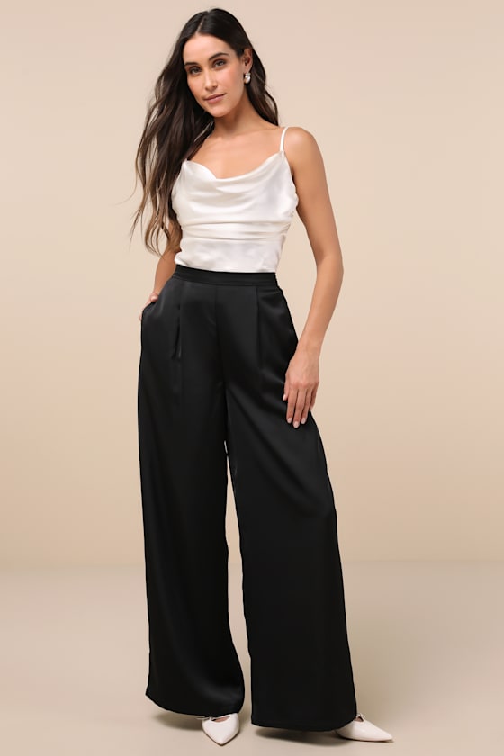 Lulus Notorious Allure Cream Satin Cowl Neck Tank Top In White