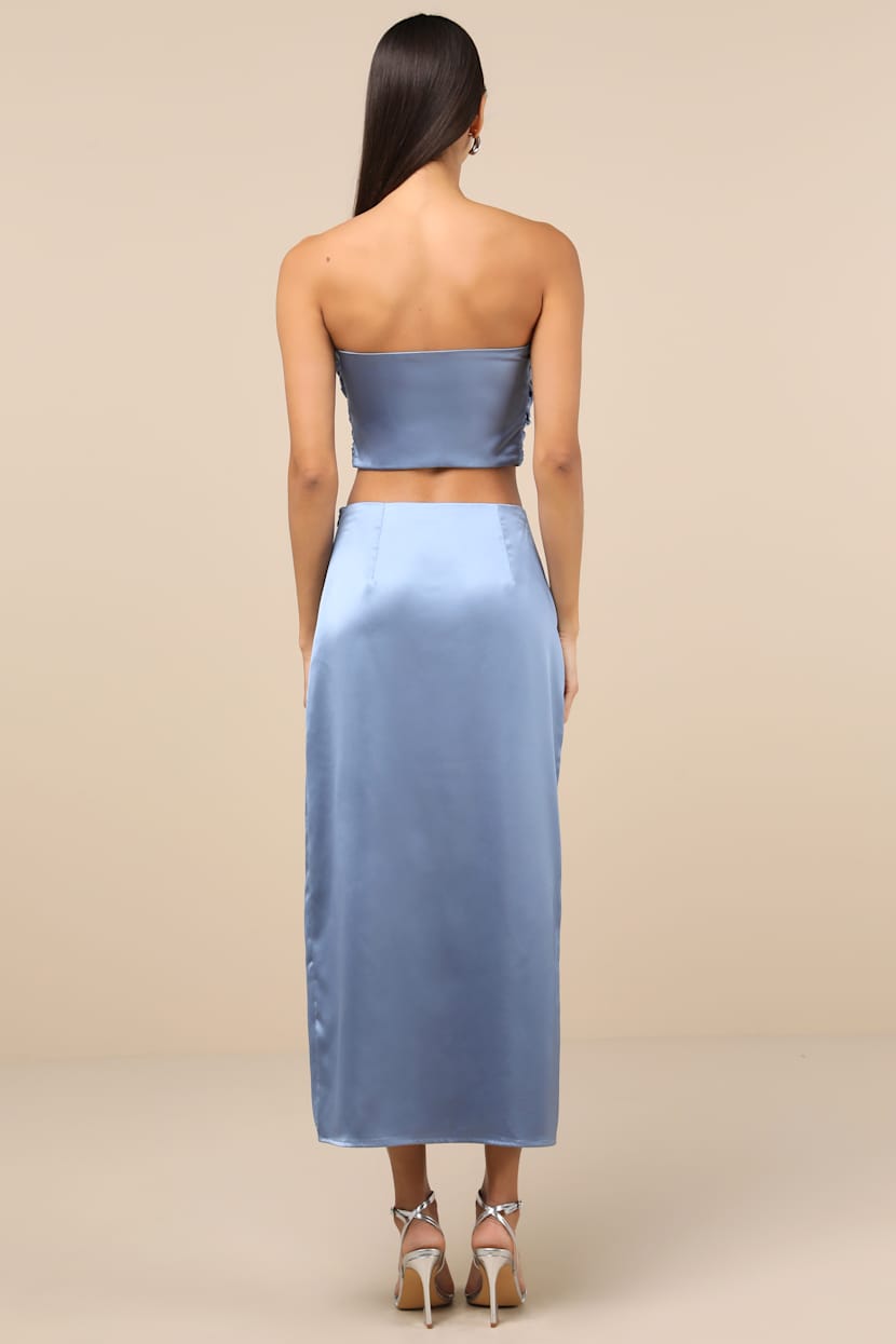 Slate Blue Dress - Satin Strapless Dress - Two-Piece Midi Dress - Lulus