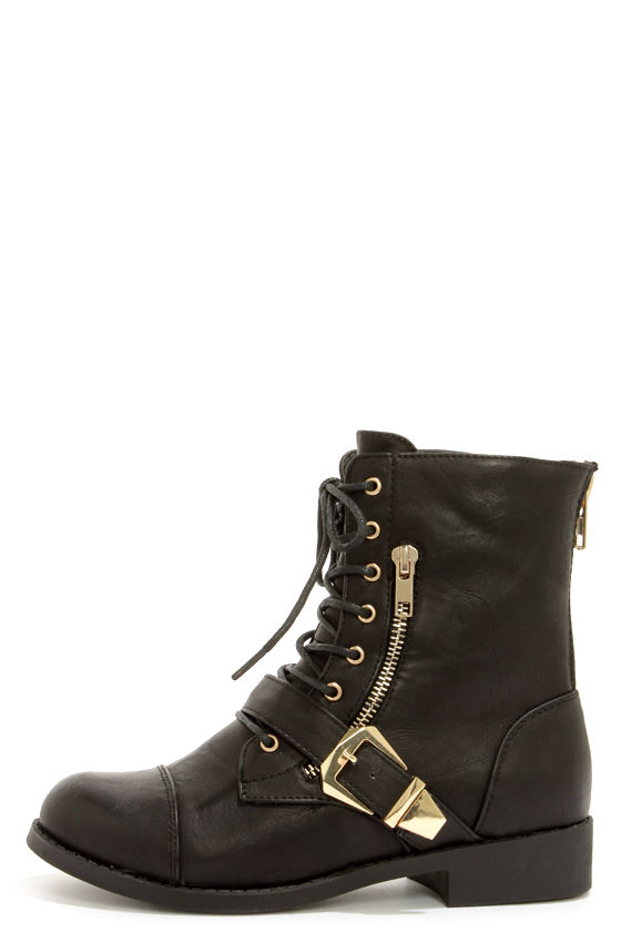 black and gold combat boots