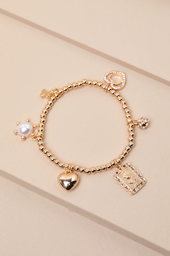 LULUS ADORABLE DETAILS GOLD BEADED CHARM BRACELET