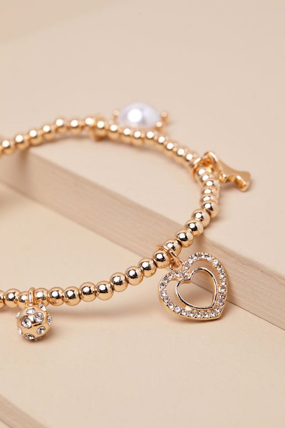 LULUS ADORABLE DETAILS GOLD BEADED CHARM BRACELET