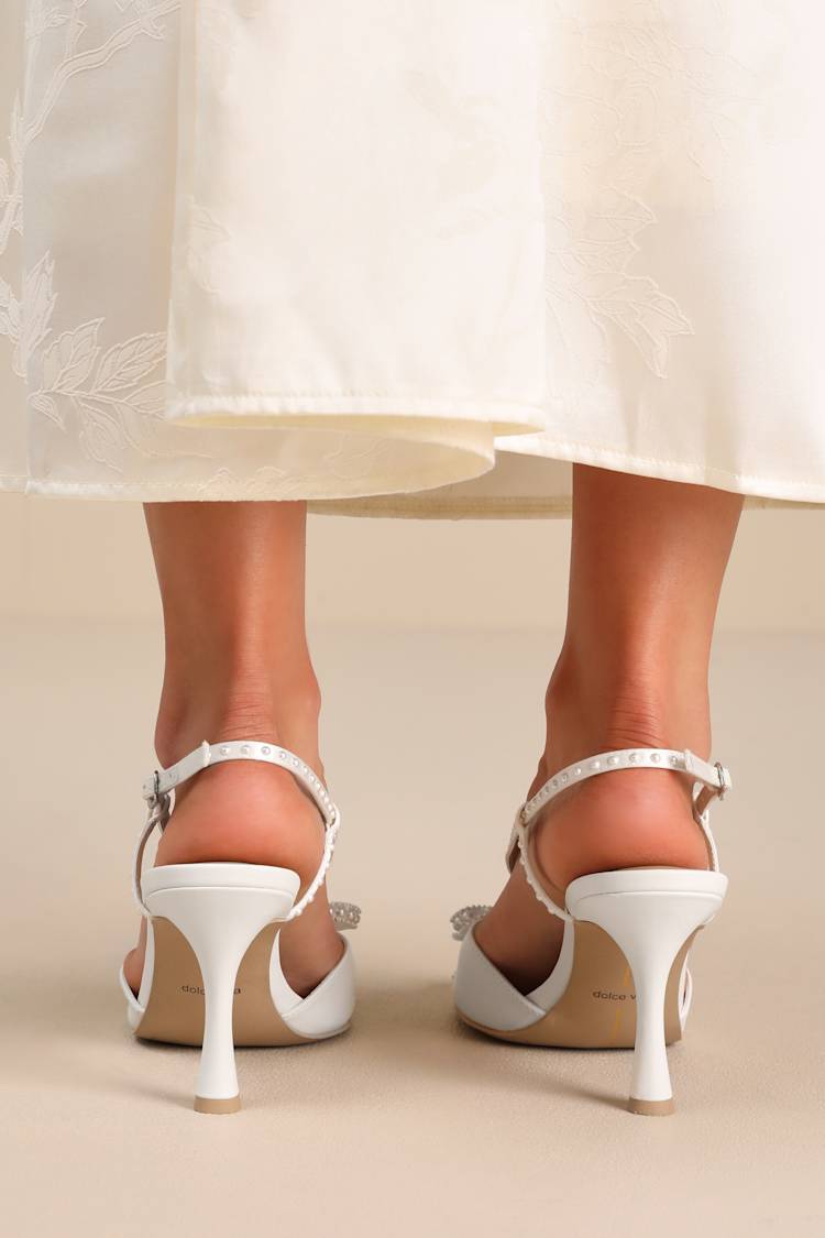 Lonny White Satin Leather Pearl High Heel Sandals