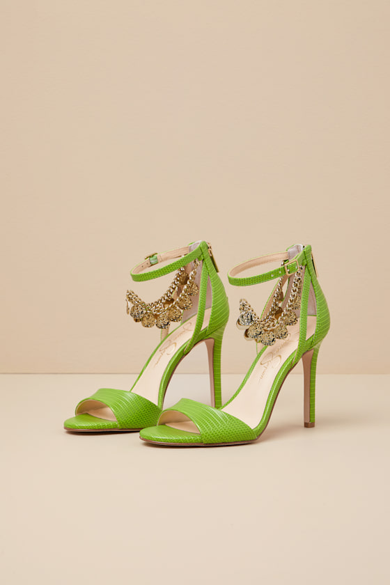 Jetser Lizard Green Textured High Heel Ankle Strap Sandals 3
