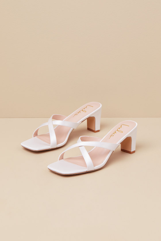 Salmma White Satin Low Heel Slide Sandals 1