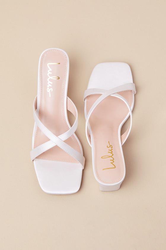 Lulus Salmma White Satin Low Heel Slide Sandals In White