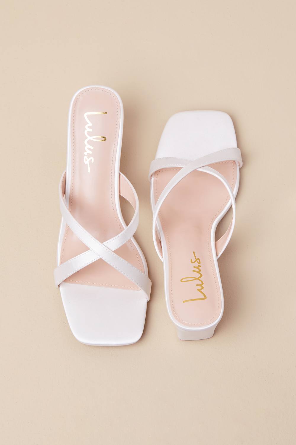 Salmma White Satin Low Heel Slide Sandals