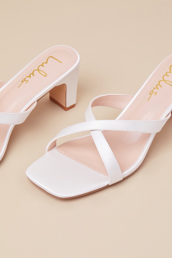 Lulus Salmma White Satin Low Heel Slide Sandals In White