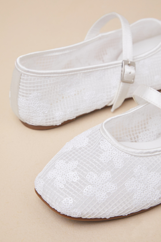 Lulus Cristen White Mesh Sequin Buckle Ballet Flats In White