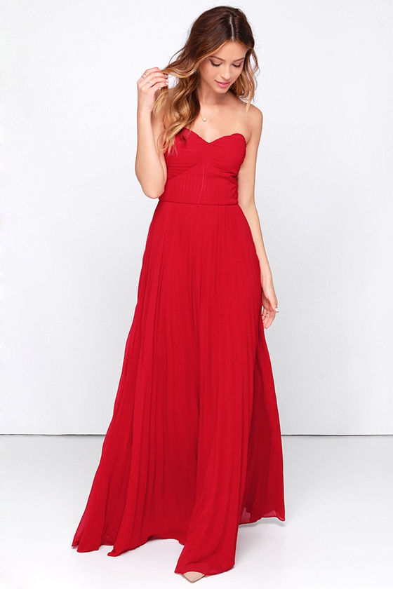 Always Charming Strapless Red Maxi Dress