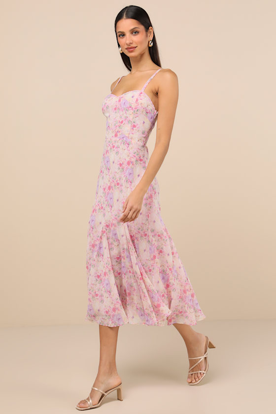Lulus Charmed Invite Pink Floral Midi Dress In Pink