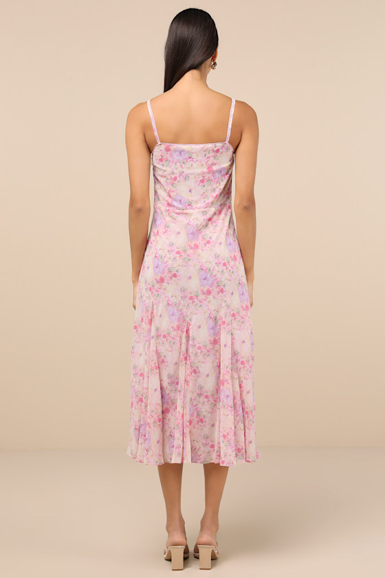 Lulus Charmed Invite Pink Floral Midi Dress In Pink