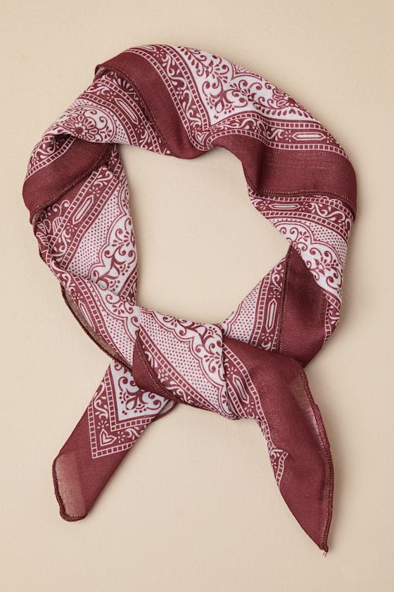 Inherent Cuteness Burgundy Paisley Satin Square Scarf 1