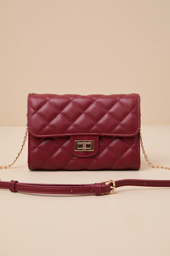 Lulus Mancy Dark Red Quilted Crossbody Bag In Red