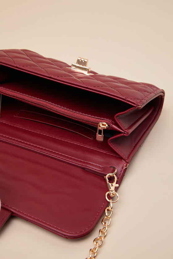 Lulus Mancy Dark Red Quilted Crossbody Bag In Red