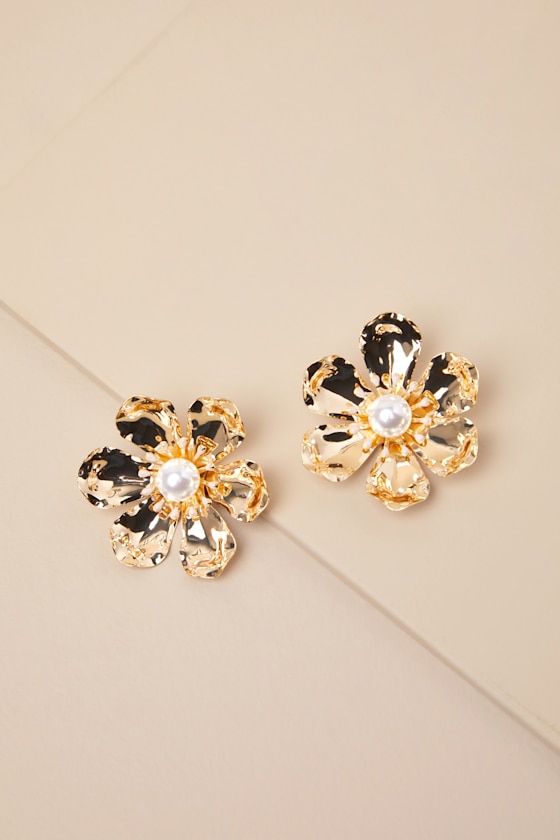 Shop Lulus Sincere Shine Gold Flower Statement Earrings