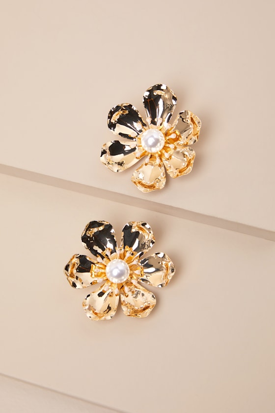 Shop Lulus Sincere Shine Gold Flower Statement Earrings