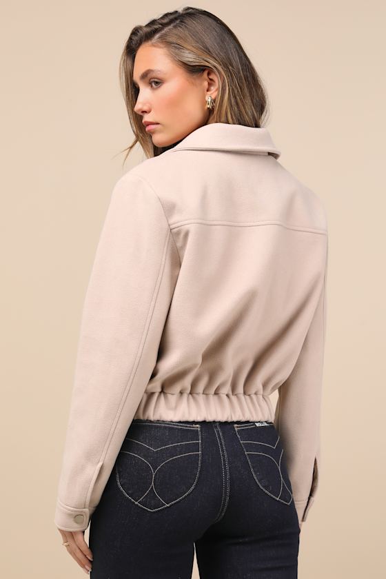 Lulus Top-notch Comfort Beige Collared Bomber Jacket In Beige