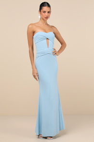 Elegant Finesse Light Blue Pleated Cutout Maxi Dress 4