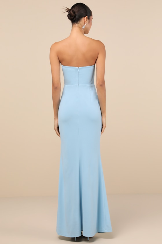 LULUS ELEGANT FINESSE LIGHT BLUE PLEATED CUTOUT MAXI DRESS