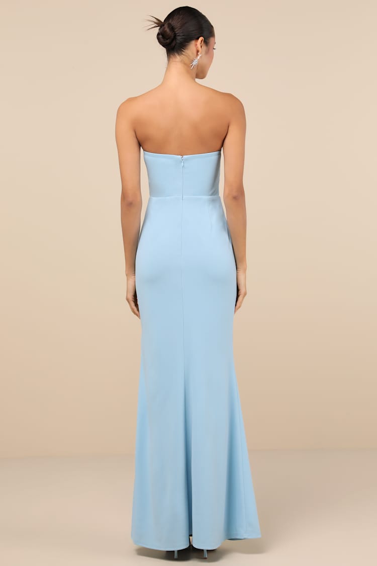 Elegant Finesse Light Blue Pleated Cutout Maxi Dress