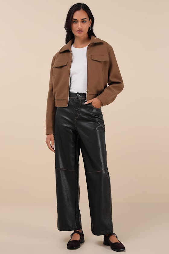 Lulus Top-notch Comfort Brown Collared Bomber Jacket In Brown