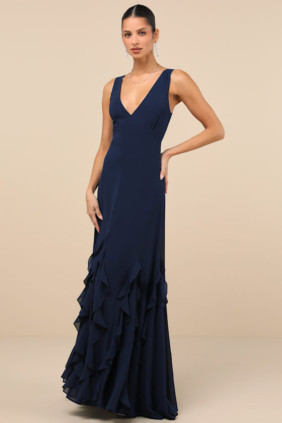 Alorna Dark Navy Sleeveless Ruffled Maxi Dress 4