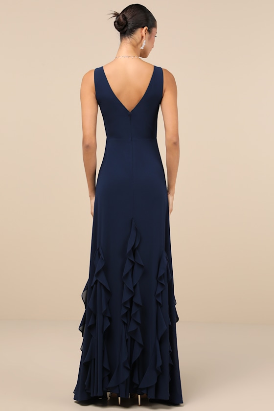 Alorna Dark Navy Sleeveless Ruffled Maxi Dress 1
