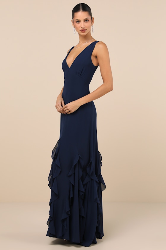 Dark Navy Maxi Dress - Sleeveless Maxi Dress - Ruffled Maxi Dress - Image 3