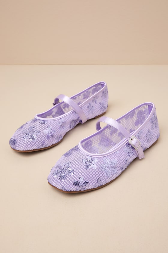 Lulus Cristen Lavender Mesh Sequin Buckle Ballet Flats In Purple