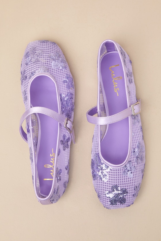 Lulus Cristen Lavender Mesh Sequin Buckle Ballet Flats In Purple