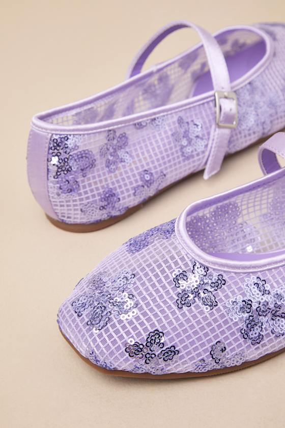 Lulus Cristen Lavender Mesh Sequin Buckle Ballet Flats In Purple