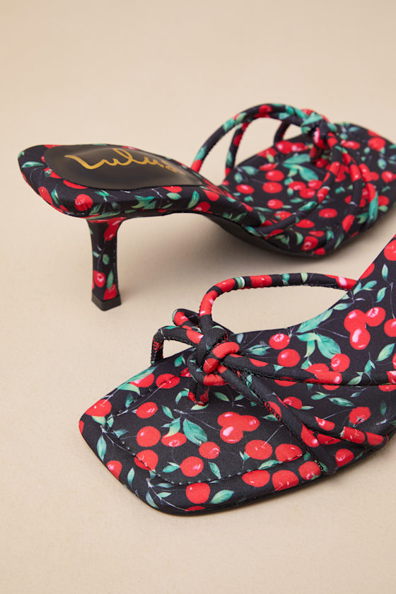 Thorian Cherry Print Knotted Thong High Heel Sandals 3