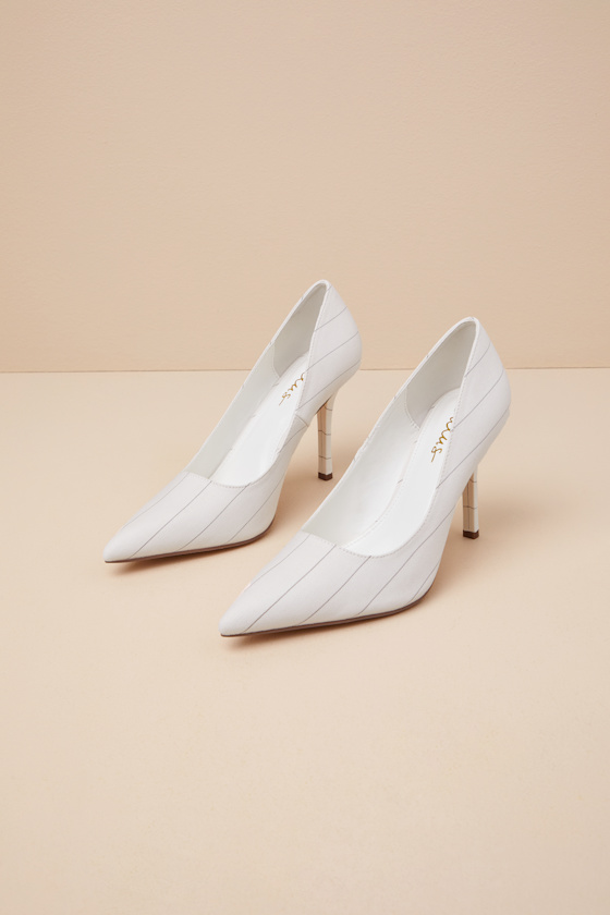 Lulus Kennett White Pinstripe Pointed-toe Pumps In White