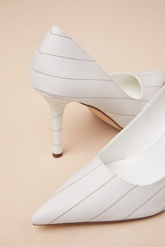 Lulus Kennett White Pinstripe Pointed-toe Pumps In White