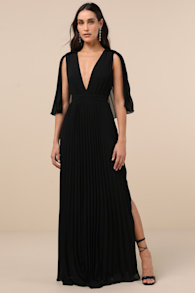 Majestic Aura Black Pleated Cape Maxi Dress 4