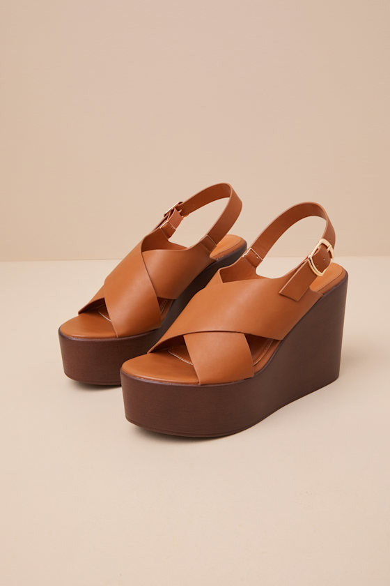 Lulus Steena Tan Platform Wedge Sandals In Tan
