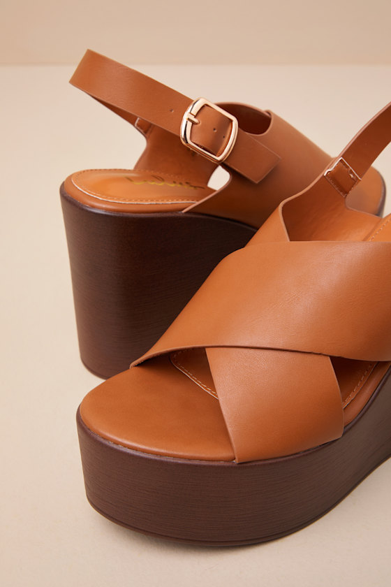 Lulus Steena Tan Platform Wedge Sandals In Tan