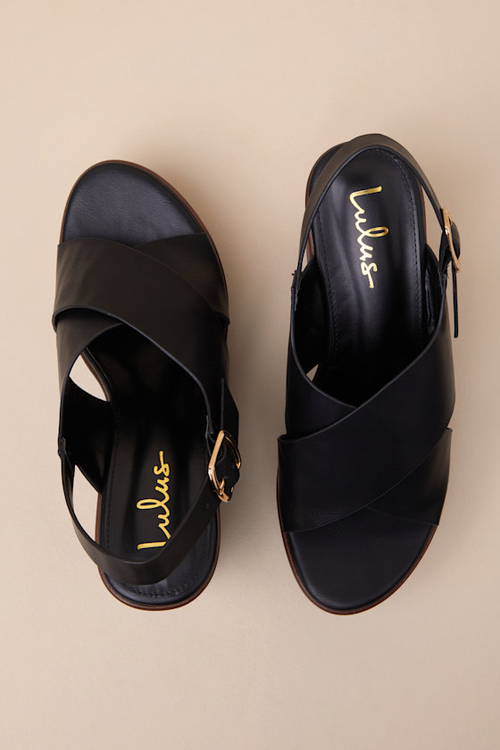 LULUS STEENA BLACK PLATFORM WEDGE SANDALS