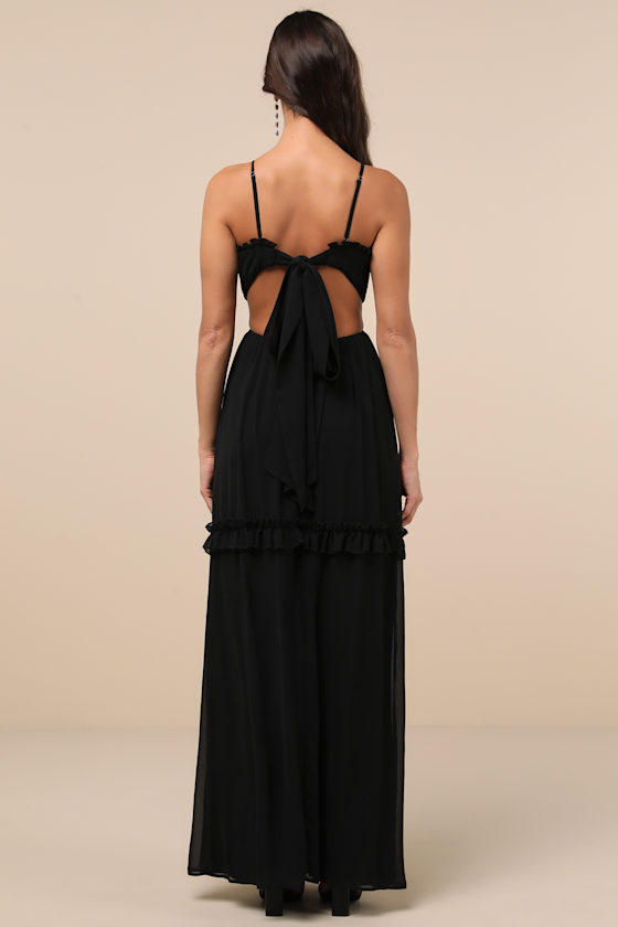 Lulus Pronounced Perfection Black Cutout Tie-back Maxi Dress In Black