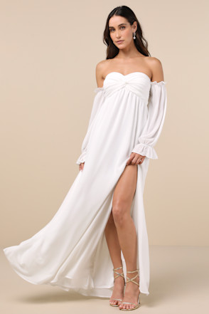 Glorious Invite White Knotted Off-the-Shoulder Maxi Dress