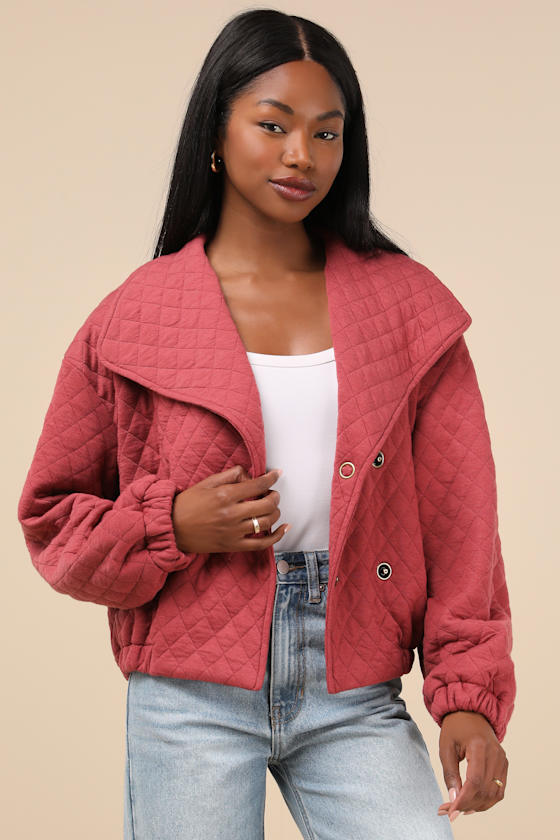 Lulus Layered Charisma Rusty Rose Collared Quilted Jacket In Pink