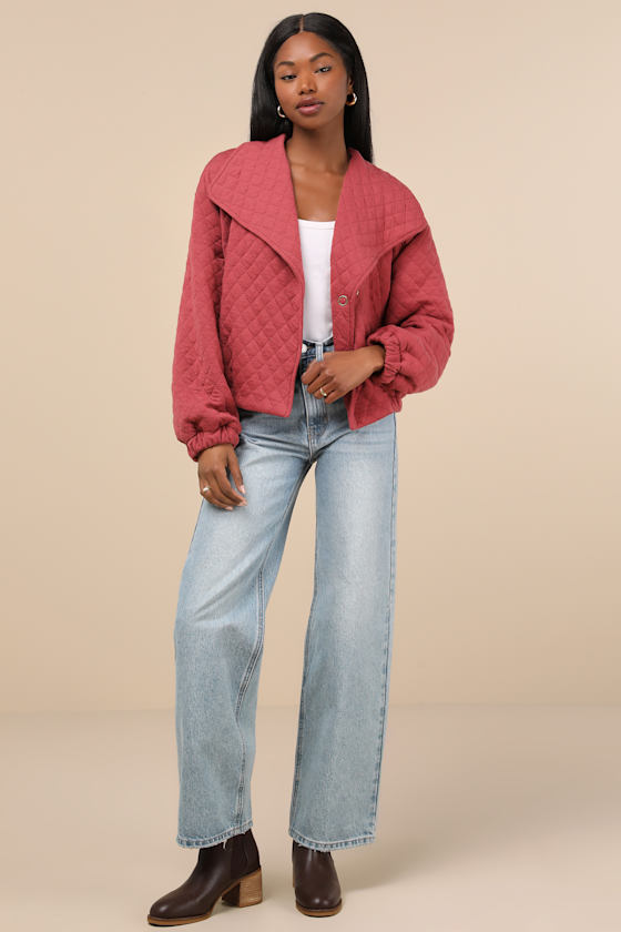 Lulus Layered Charisma Rusty Rose Collared Quilted Jacket In Pink