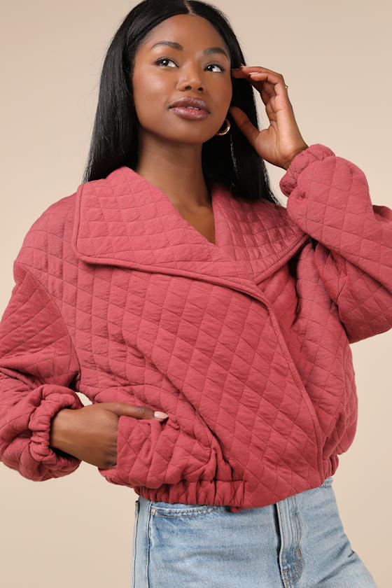 Lulus Layered Charisma Rusty Rose Collared Quilted Jacket In Pink