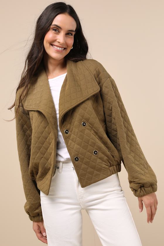 Lulus Layered Charisma Olive Green Collared Quilted Jacket In Olive Green