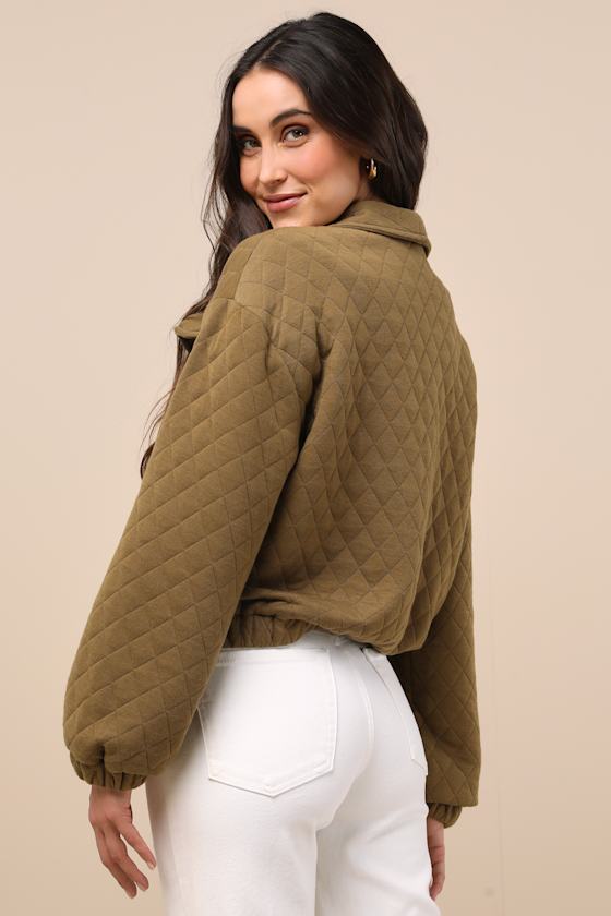 Lulus Layered Charisma Olive Green Collared Quilted Jacket In Olive Green