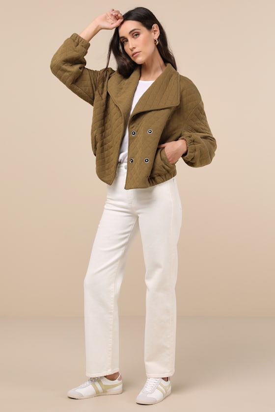 Lulus Layered Charisma Olive Green Collared Quilted Jacket In Olive Green