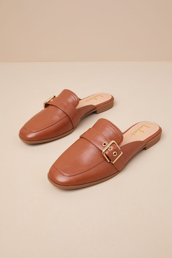 Lulus Marquete Chestnut Buckle Mule Slides In Brown