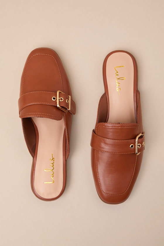 Lulus Marquete Chestnut Buckle Mule Slides In Brown