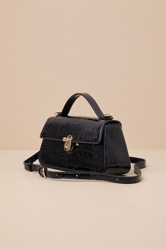 Shop Lulus Gretel Black Croc-embossed Crossbody Bag